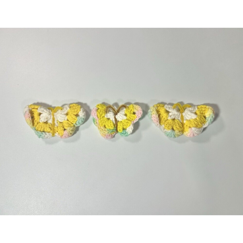 Lot of 3 Butterfly Crochet Handmade Refrigerator Magnet Easter Pastel Yellow